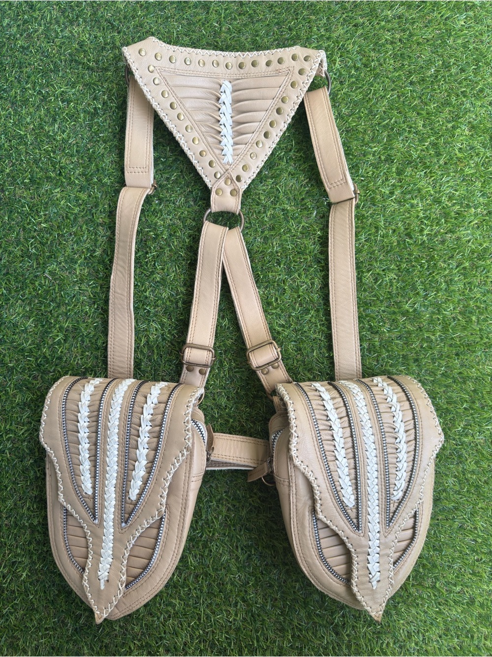 Tan/White Leather Shoulder Holster Bag